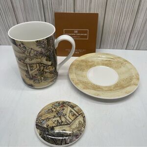 3 Piece Hankook Ceramic Tea Coffee Mug With Ceramic Lid Weaving Pattern
